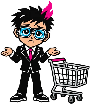 Il Custode di NerdPick accanto a un carrello vuoto