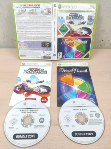 Reperto originale Burnout Paradise The Ultimate Box e Trivia Pursuit - Bundle Xbox 360 - PAL ITA CD Specchio - Condizioni USATO TESTATO 100% CIB