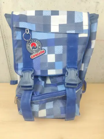 Reperto originale Zaino Invicta Trama Quadri Azzurri - Folk Backpack Bag - Condizioni USATO CIB