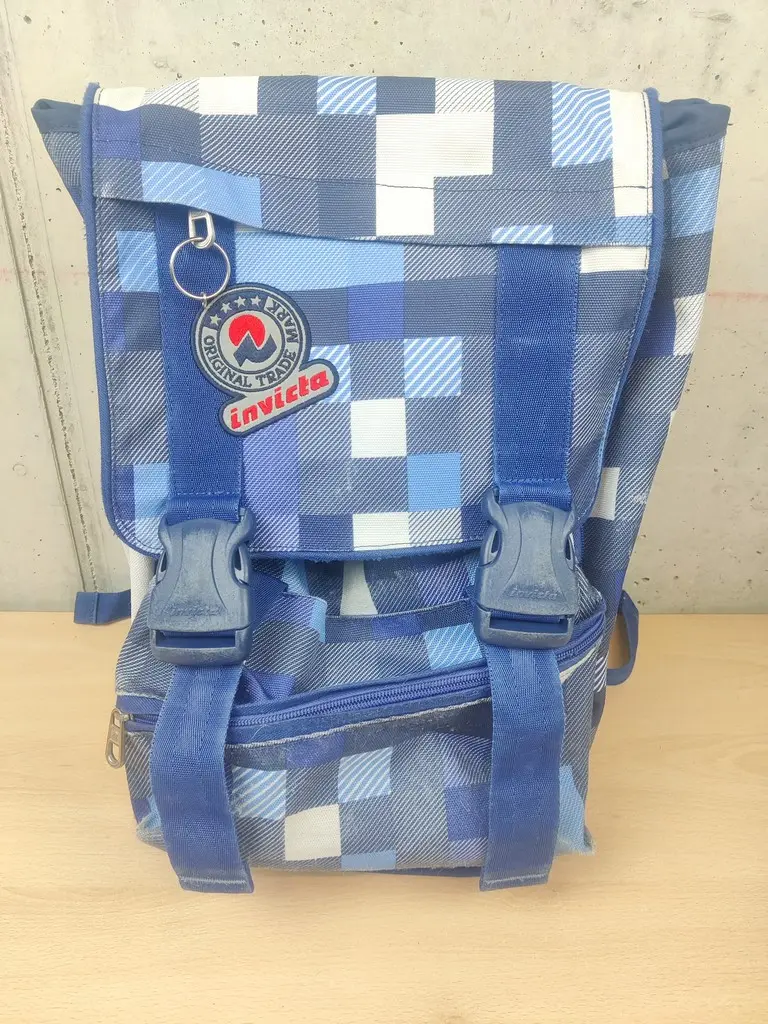 Zaino Invicta Trama Quadri Azzurri - Folk Backpack Bag - Vista 1