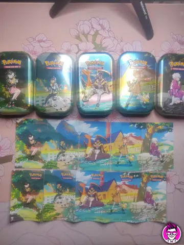 Reperto originale 5 Mini Tin (Vuote) Amici di Paldea Art Set - Completo con Card e Stickers Pokemon TCG - Condizioni USATO CIB